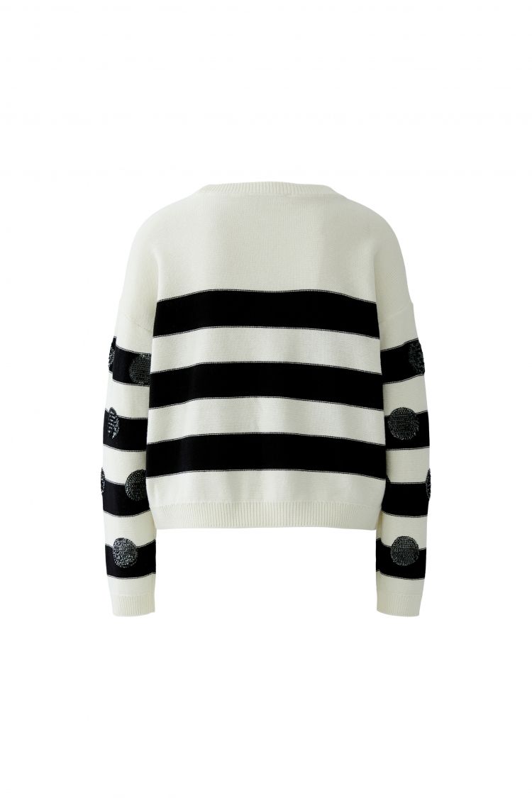 Oui Pullover in White Black Stripe with sequin Polka Dot 97906