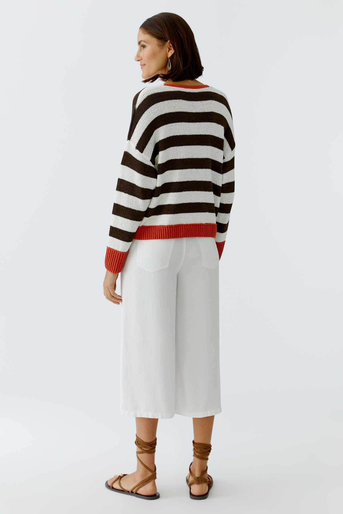 Oui Pullover In White and Brown