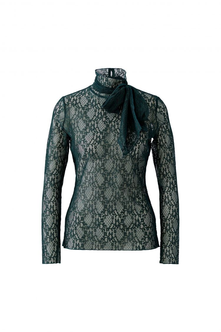 Oui Lace Top in Forest Green 99907