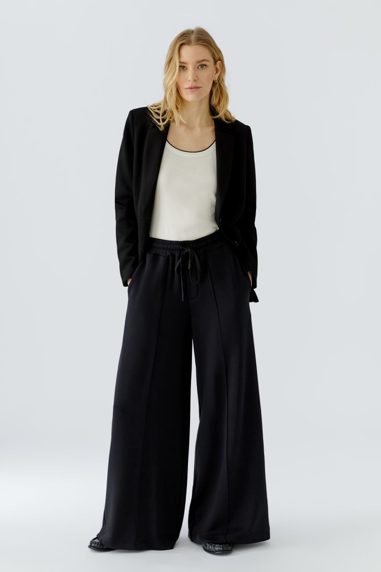 Oui Wide Casual Trouser in Black 98665