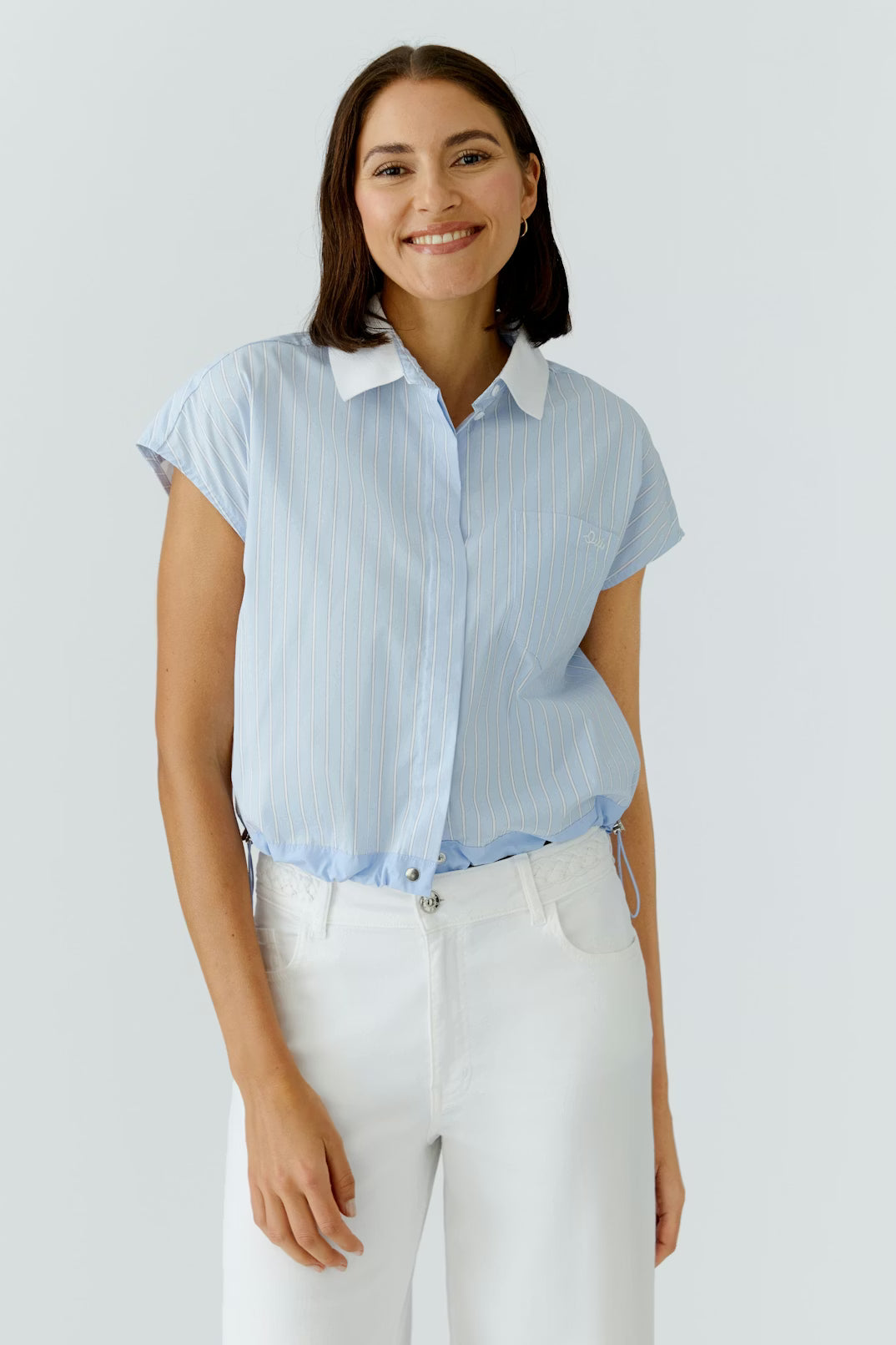 Oui Patch Blouse In Light Blue White 97228