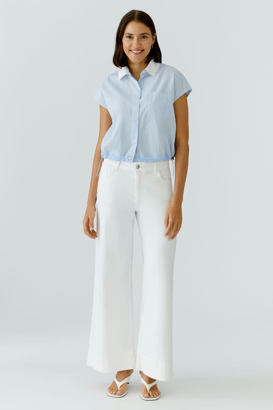 Oui Patch Blouse In Light Blue White 97228