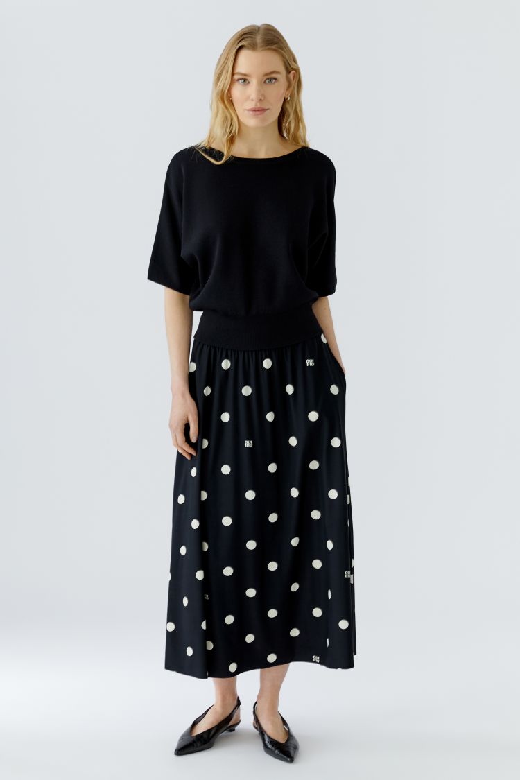 Oui Skirt in Black Off & White Polka Dot 98680
