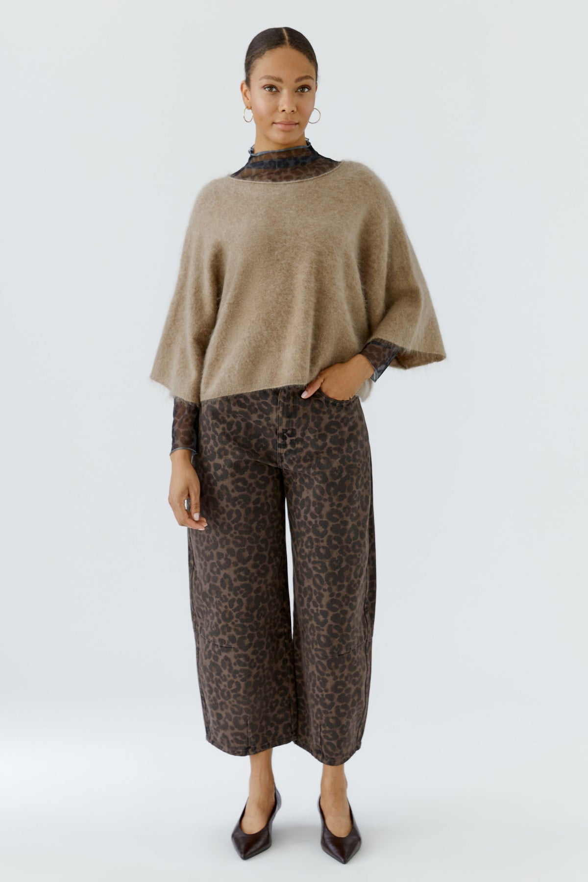 Oui Jeans in Brown Grey Animal Print 100282