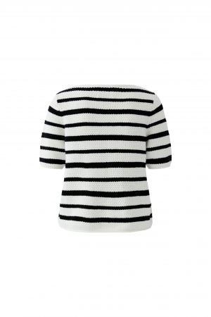 Oui Short Sleeve Pullover in White And Black