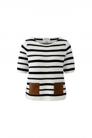 Oui Short Sleeve Pullover in White And Black