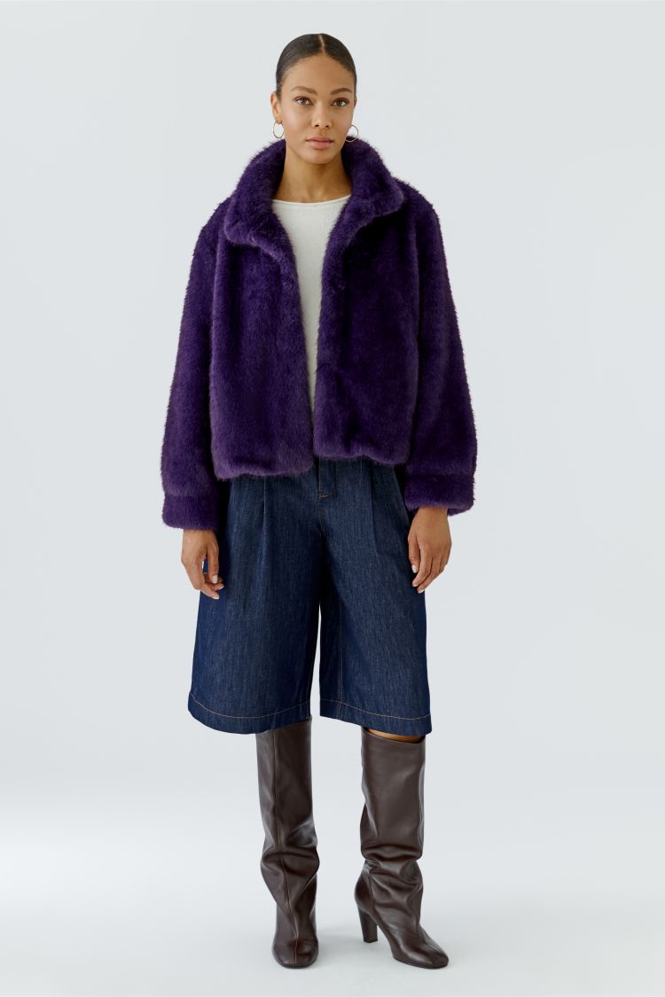 Oui Short Faux Fur Jacket in Mysterioso 99180