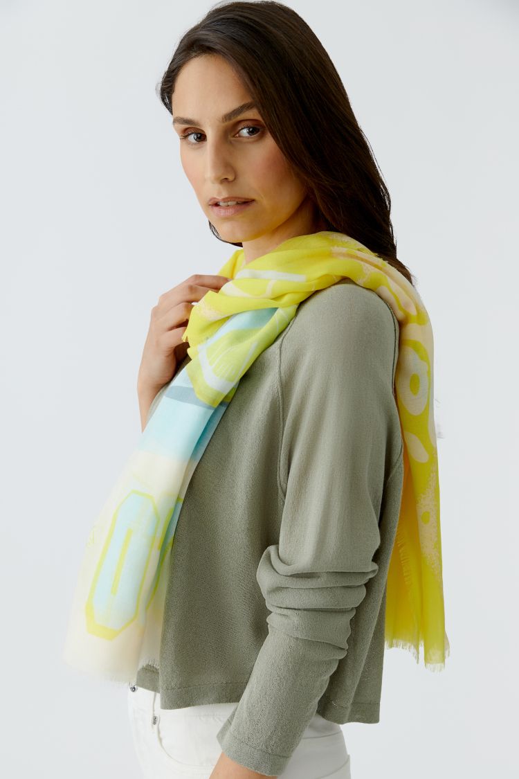 Oui Printed Scarf In Yellow Green 97559