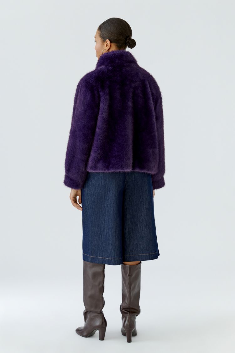 Oui Short Faux Fur Jacket in Mysterioso 99180