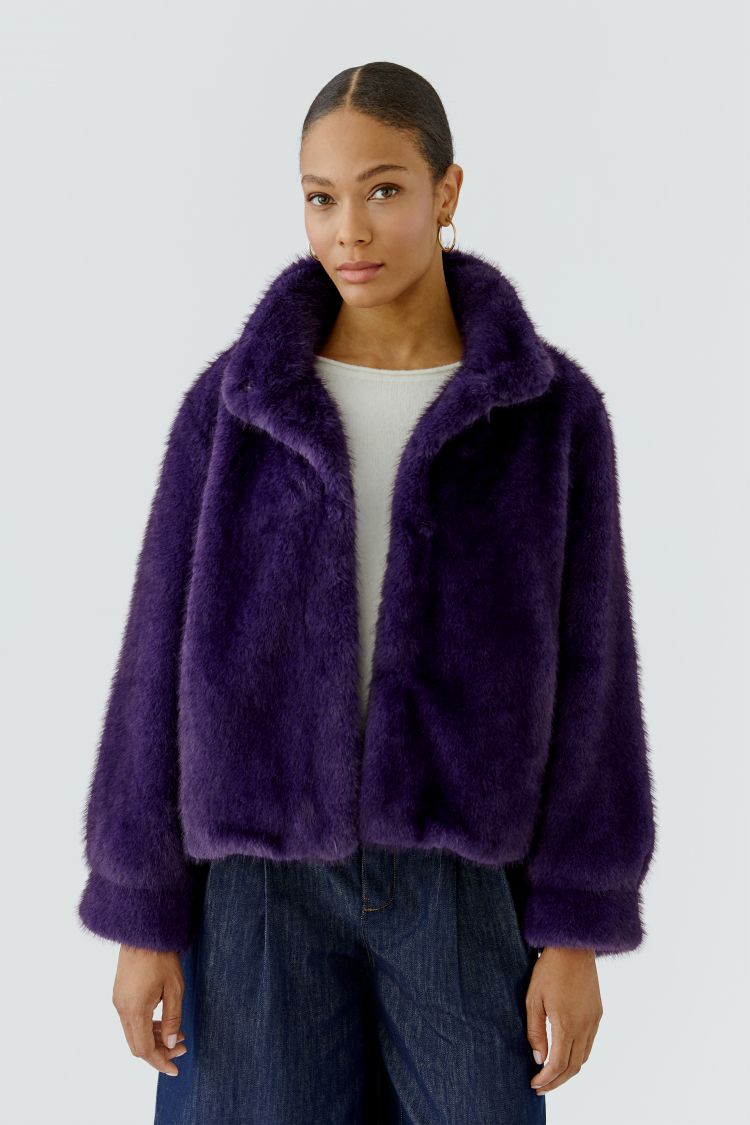 Oui Short Faux Fur Jacket in Mysterioso 99180