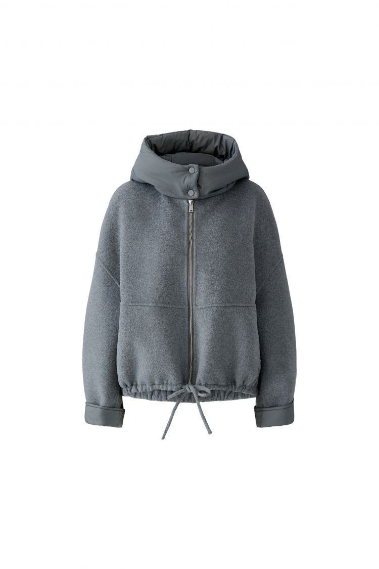 Oui Short Wool Mix Hoody in Grey 100339