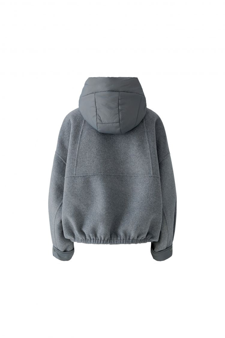 Oui Short Wool Mix Hoody in Grey 100339