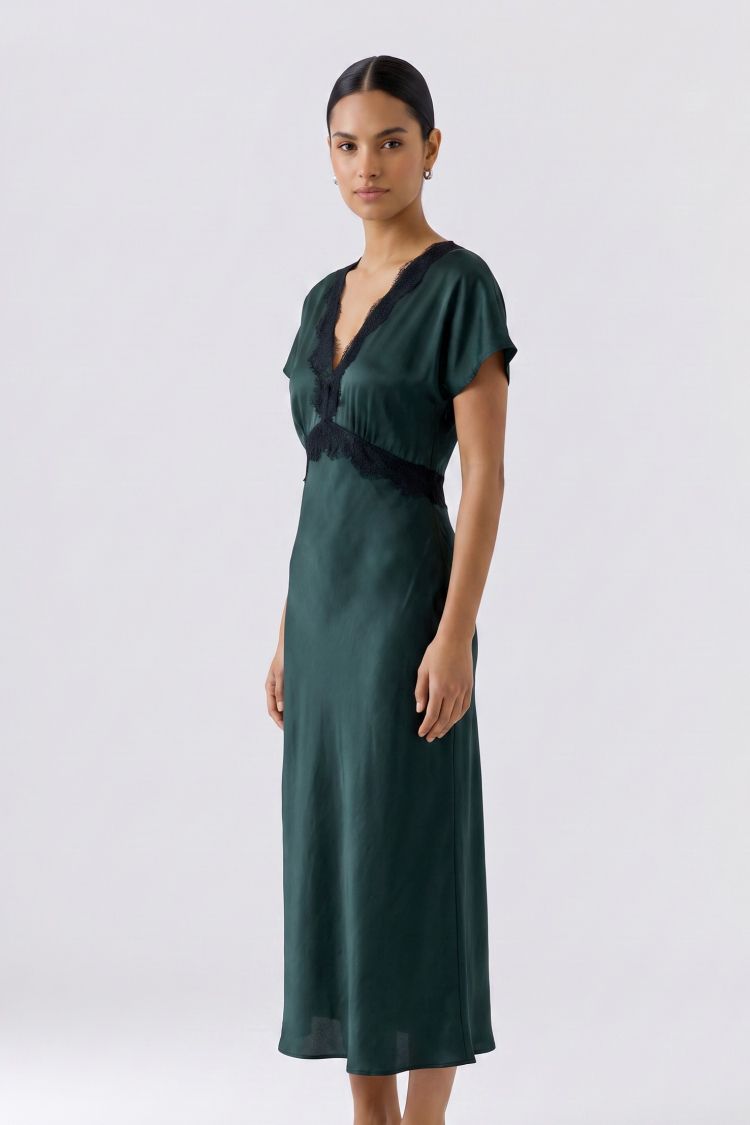 Oui Slip Dress in Forest Green