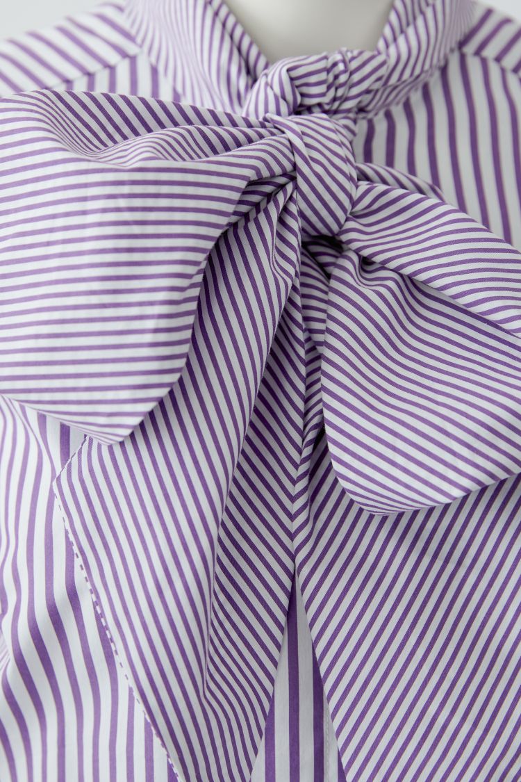 Oui Striped Shirt with Pussy Bow in White Violet 100415