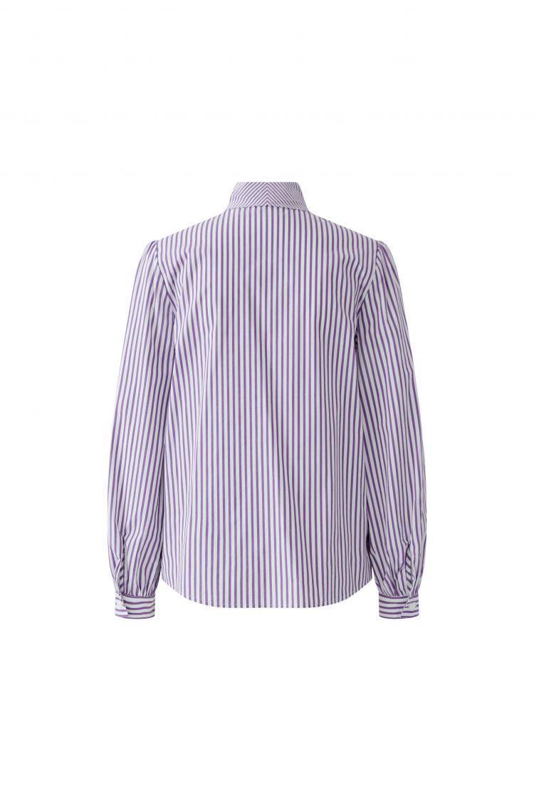 Oui Striped Shirt with Pussy Bow in White Violet 100415