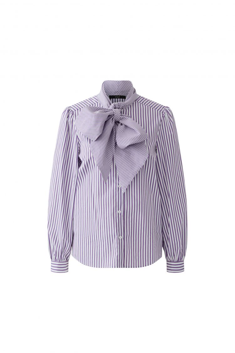 Oui Striped Shirt with Pussy Bow in White Violet 100415