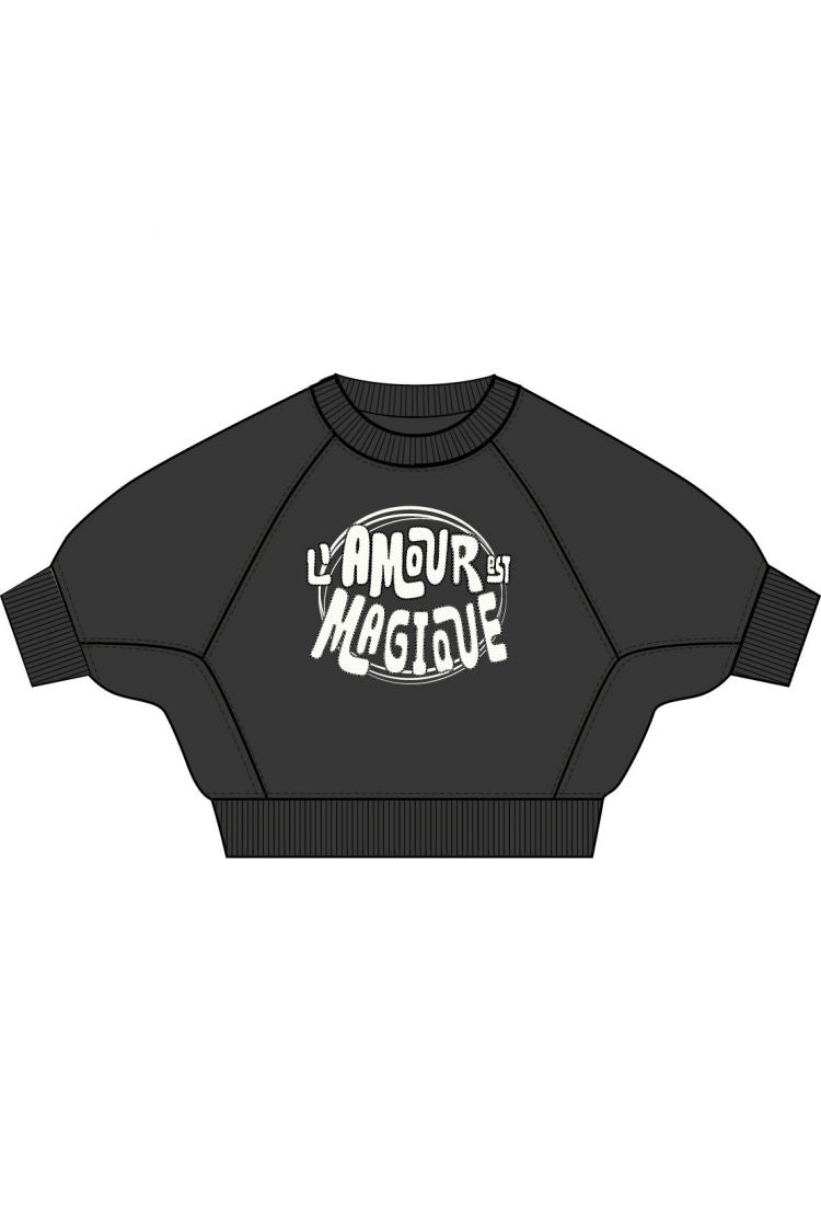 Oui Sweatshirt in Black with Cream Logo Detail 98718