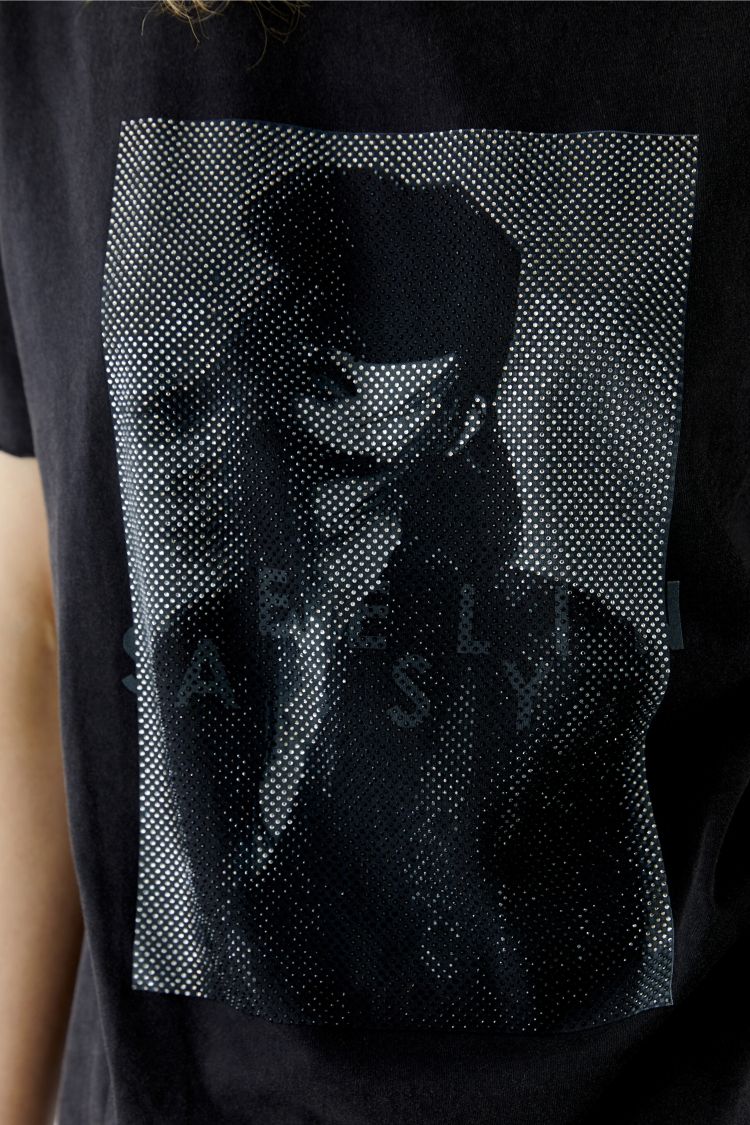 Oui Teeshirt in Washed Out Black with sparkle Print 98726