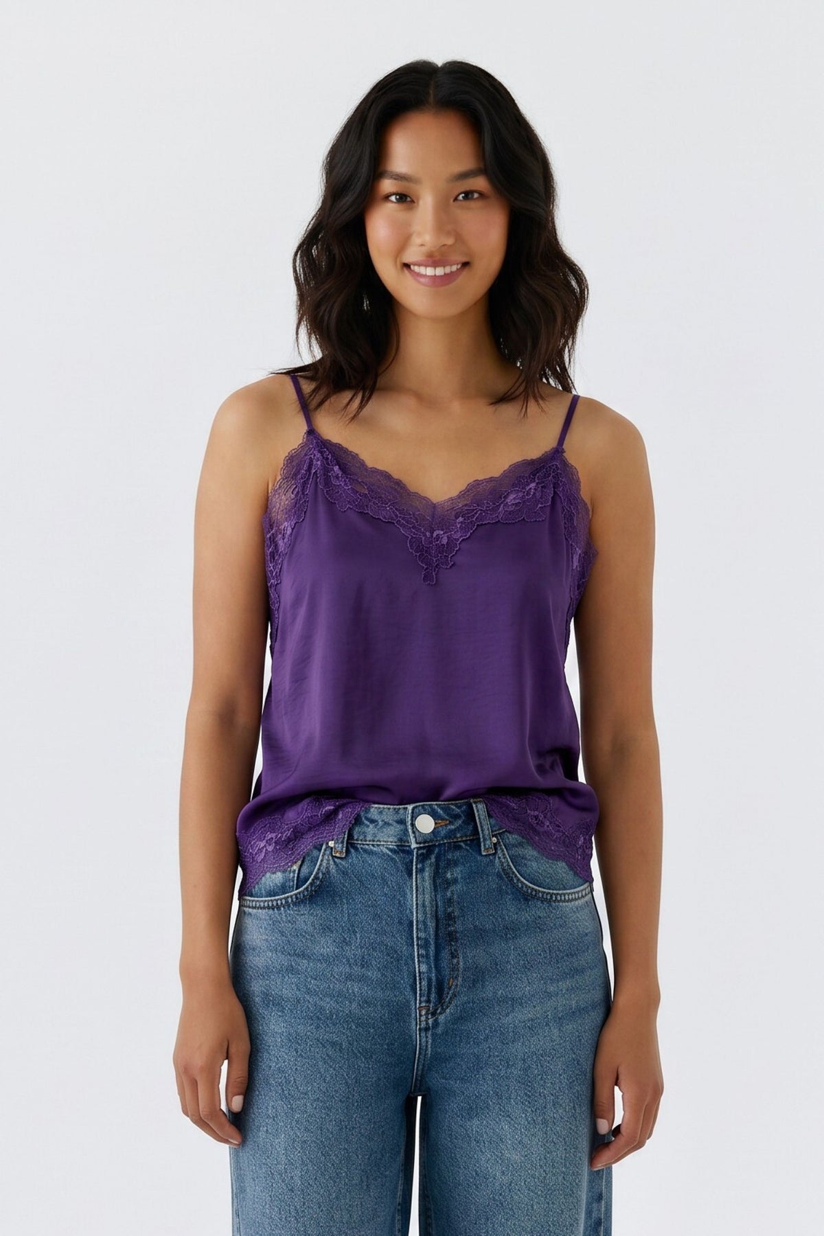 Oui Lace Detail Top in Ultra Violet 99616