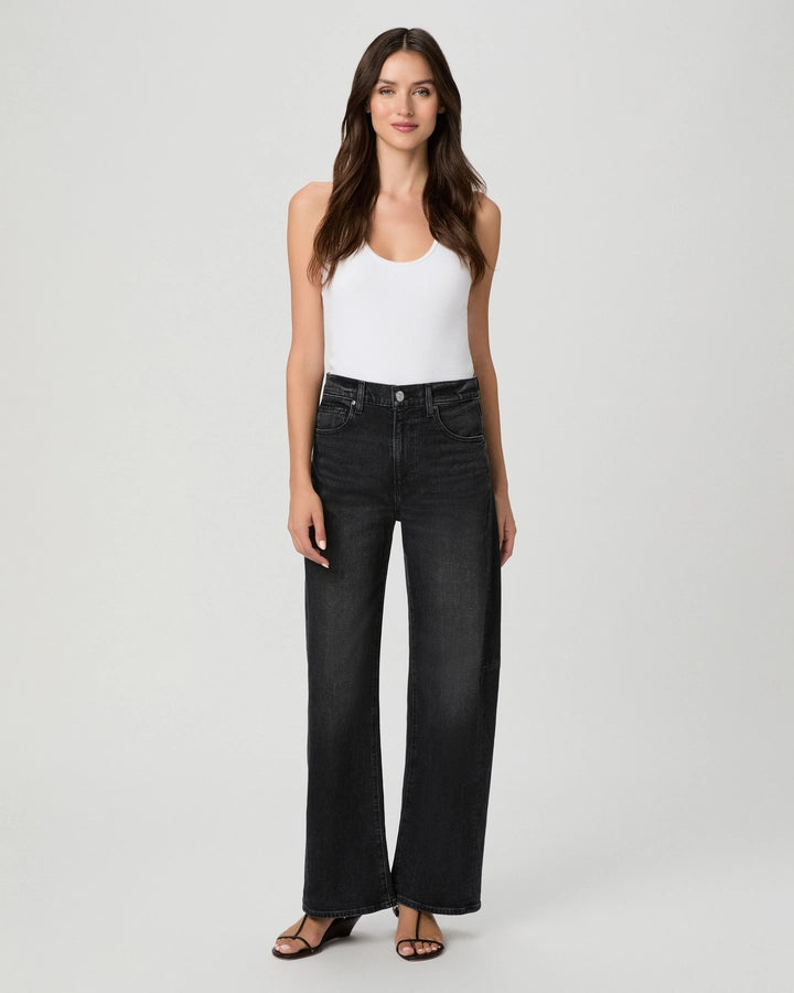 Paige Arellia Skimmer Barrel Jean in Black Oscura Wash