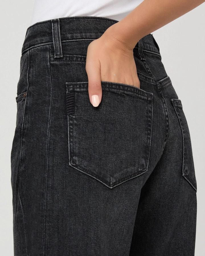 Paige Arellia Skimmer Barrel Jean in Black Oscura Wash
