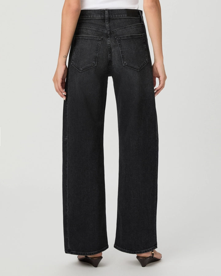 Paige Arellia Skimmer Barrel Jean in Black Oscura Wash