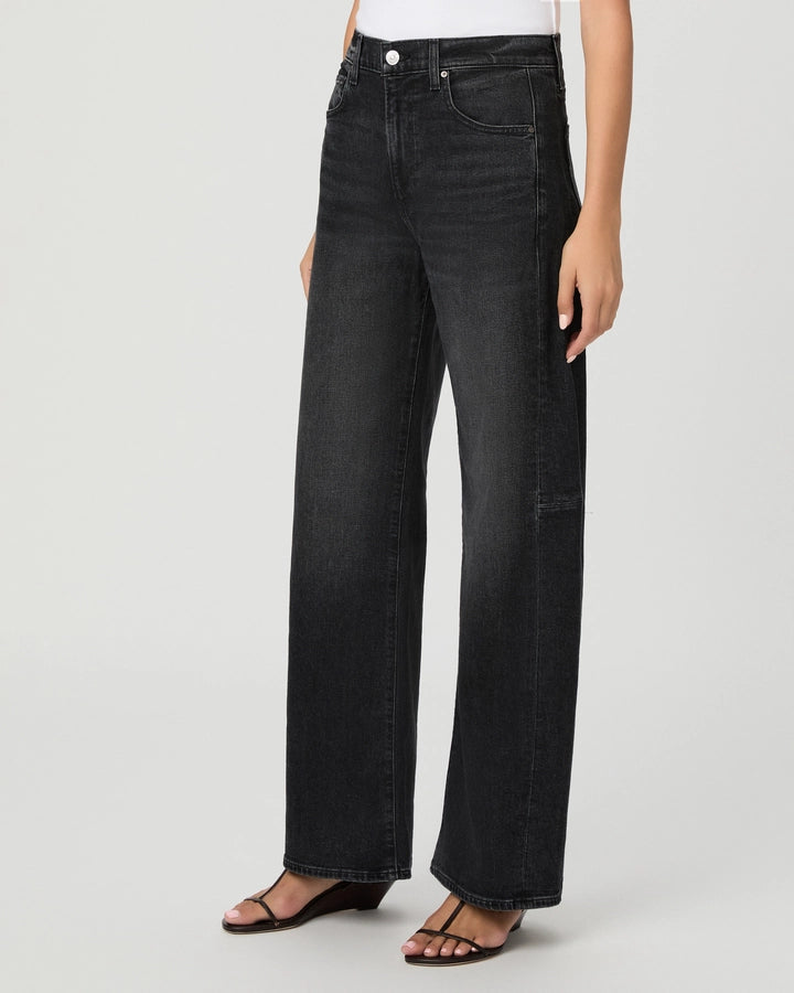 Paige Arellia Skimmer Barrel Jean in Black Oscura Wash