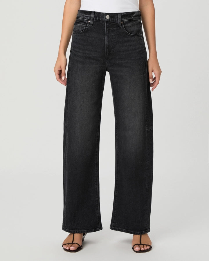 Paige Arellia Skimmer Barrel Jean in Black Oscura Wash