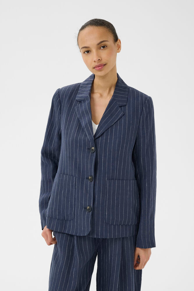 Part Two Alita Blazer In Blue Nights Pinstripe