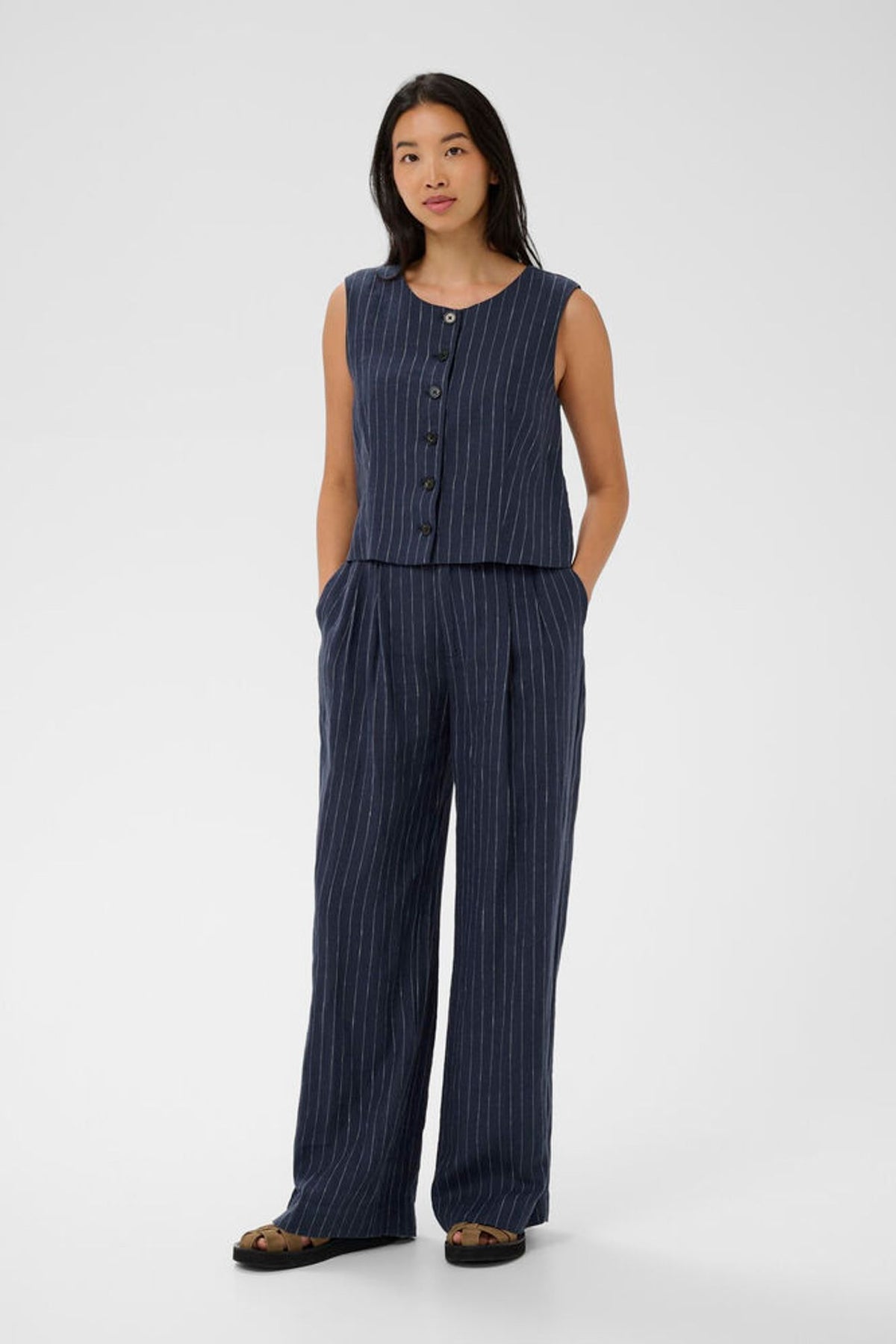 Part Two Aliya Pants In Blue Nights Pinstripe