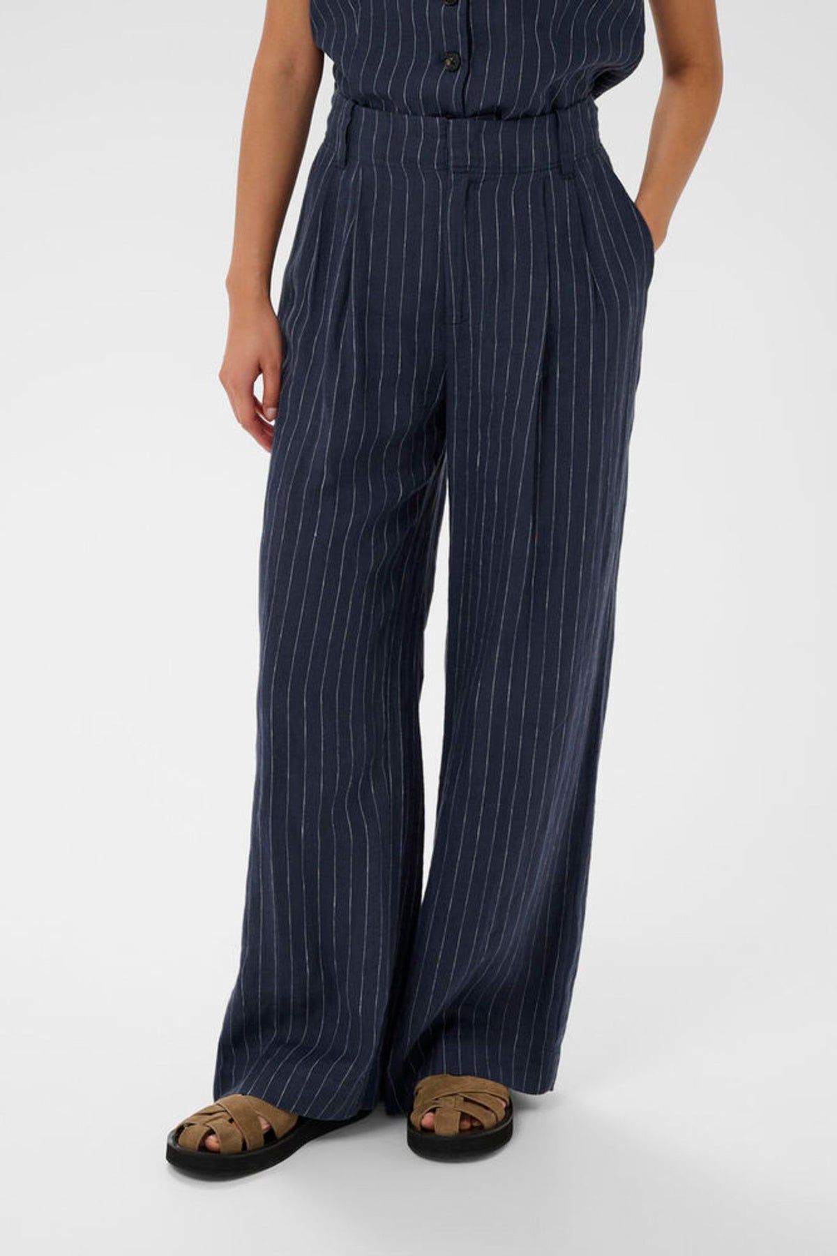 Part Two Aliya Pants In Blue Nights Pinstripe