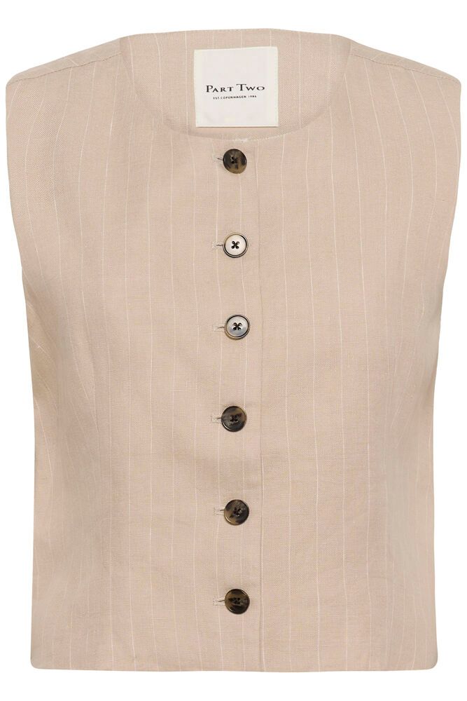 Part Two Azania Waist Coat In Neutral Pinstripe