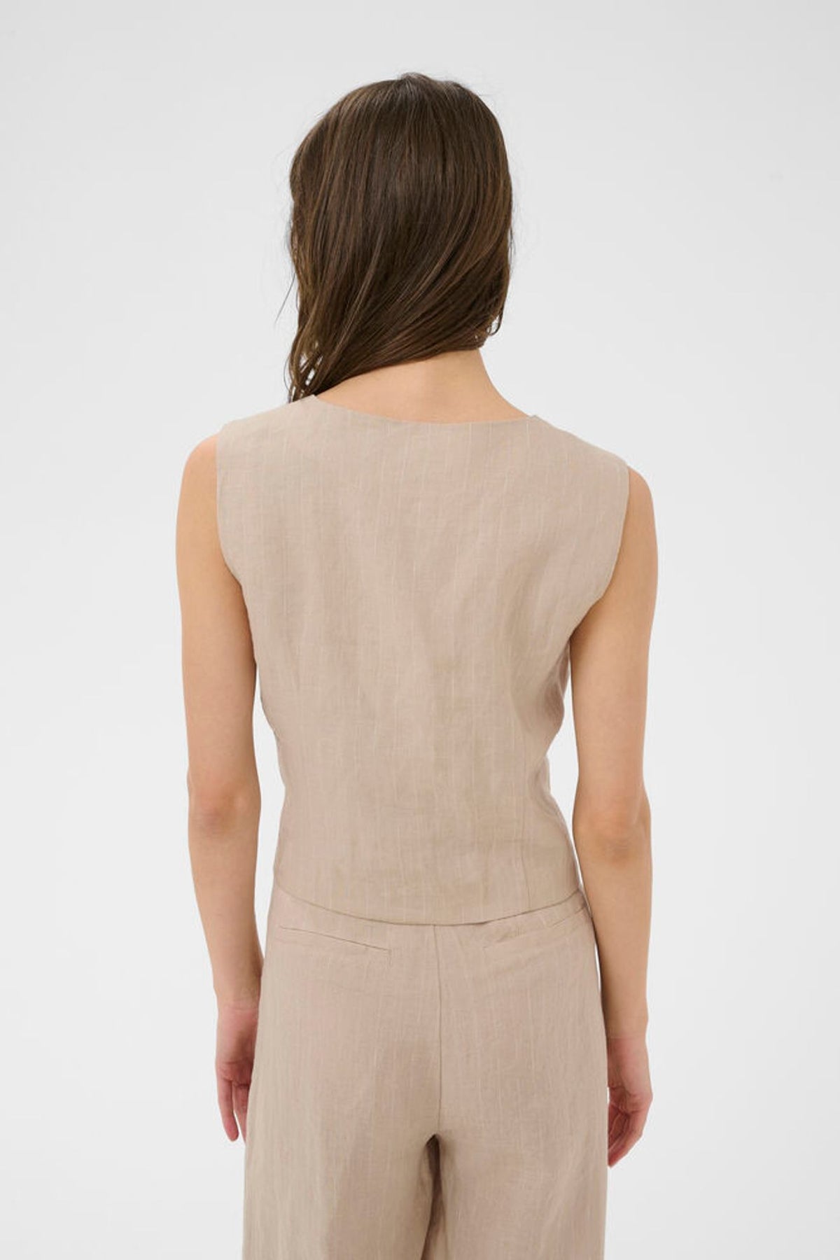 Part Two Azania Waist Coat In Neutral Pinstripe