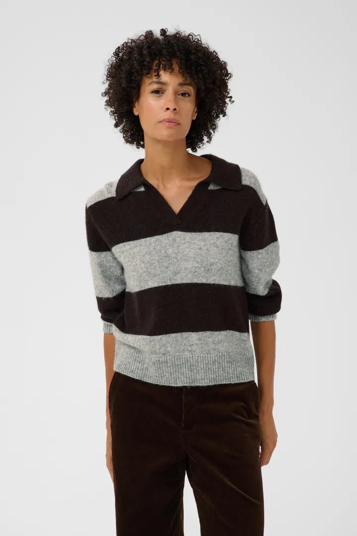 Part Two Charlotte Pullover In Mole/Grey Melange Stripe