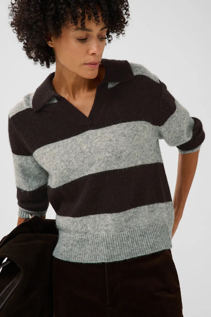 Part Two Charlotte Pullover In Mole/Grey Melange Stripe