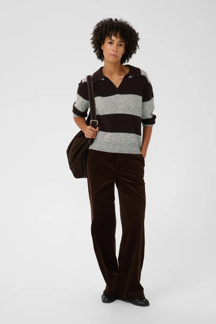 Part Two Charlotte Pullover In Mole/Grey Melange Stripe