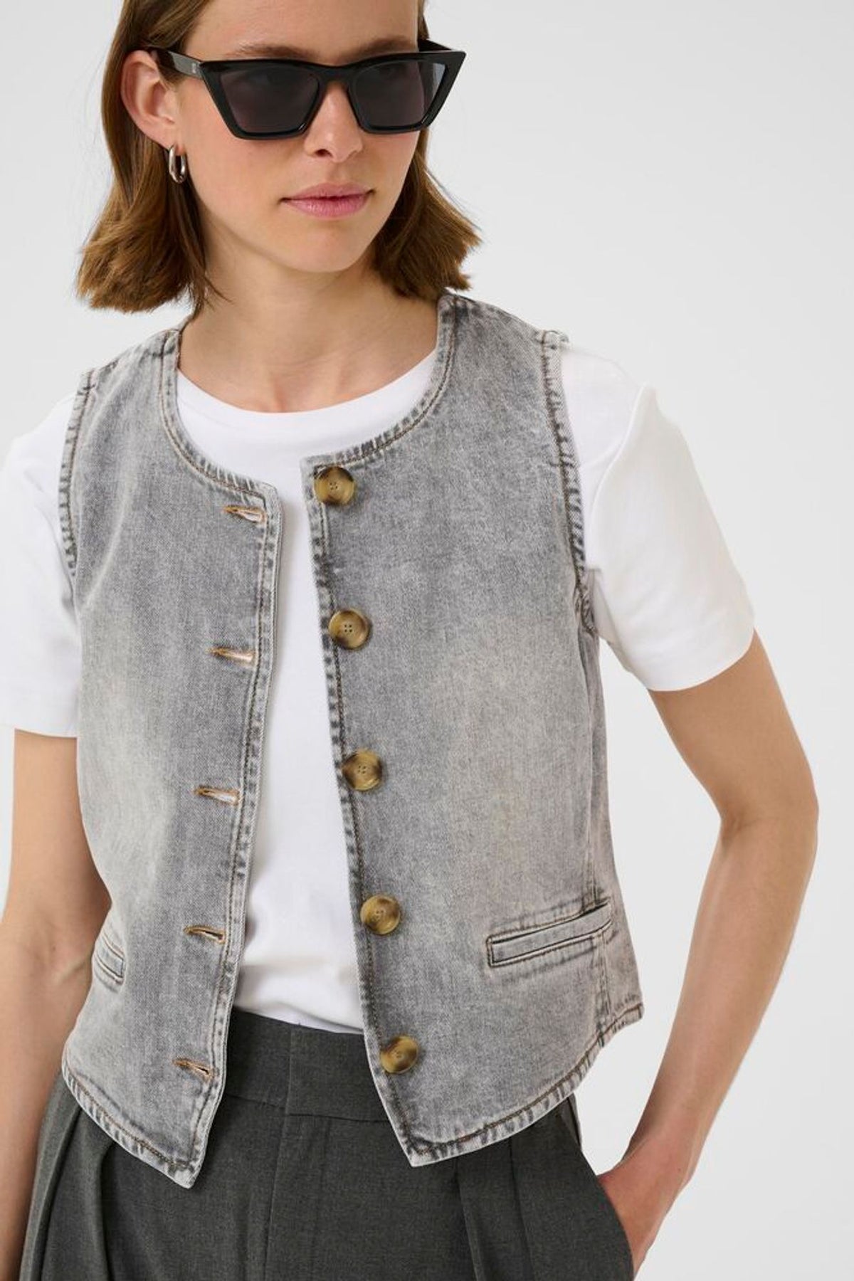 Inwear Nanas Waistcoat in Grey Washed Denim
