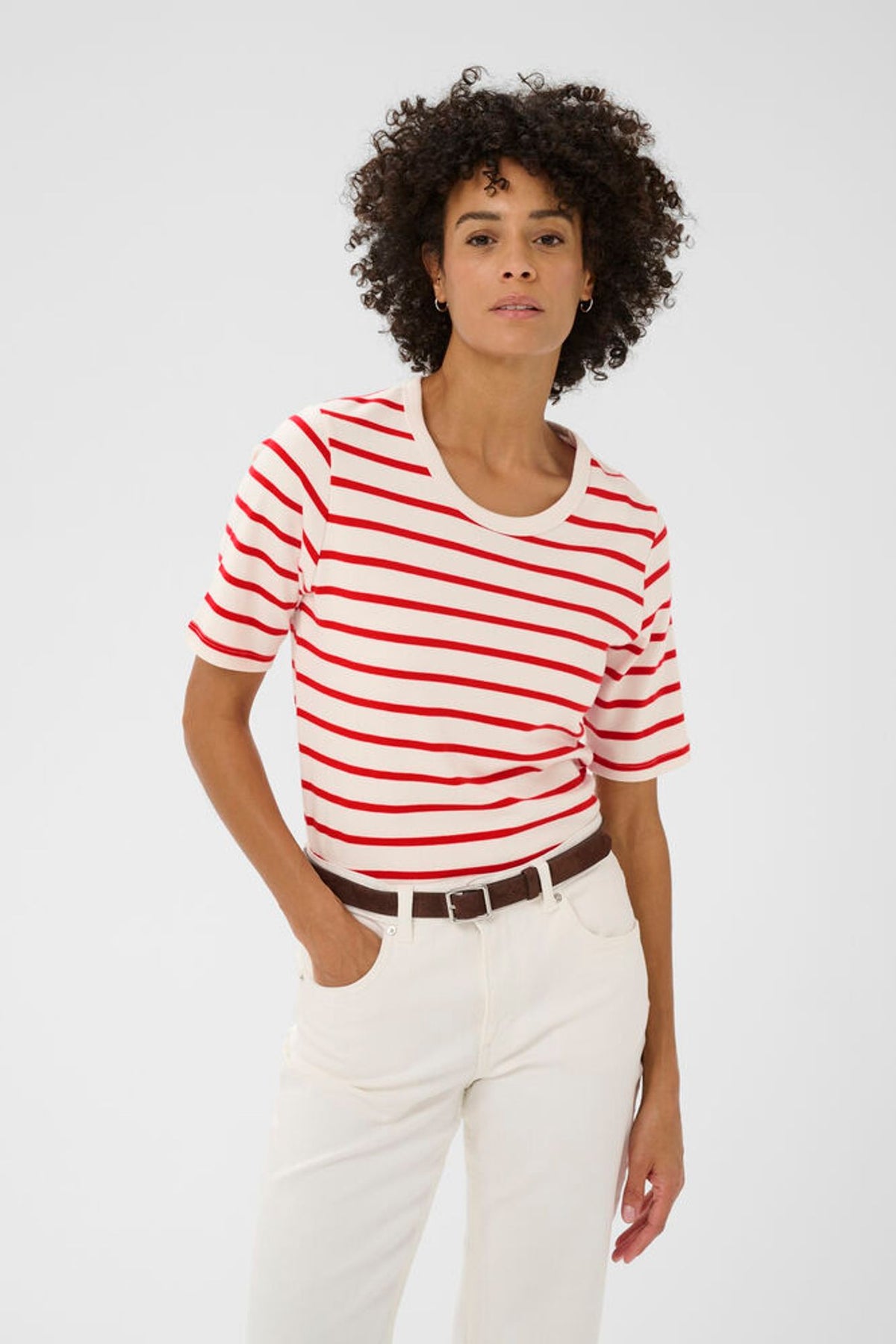 Part Two Ratana T Shirt In Poppy Red Stripes