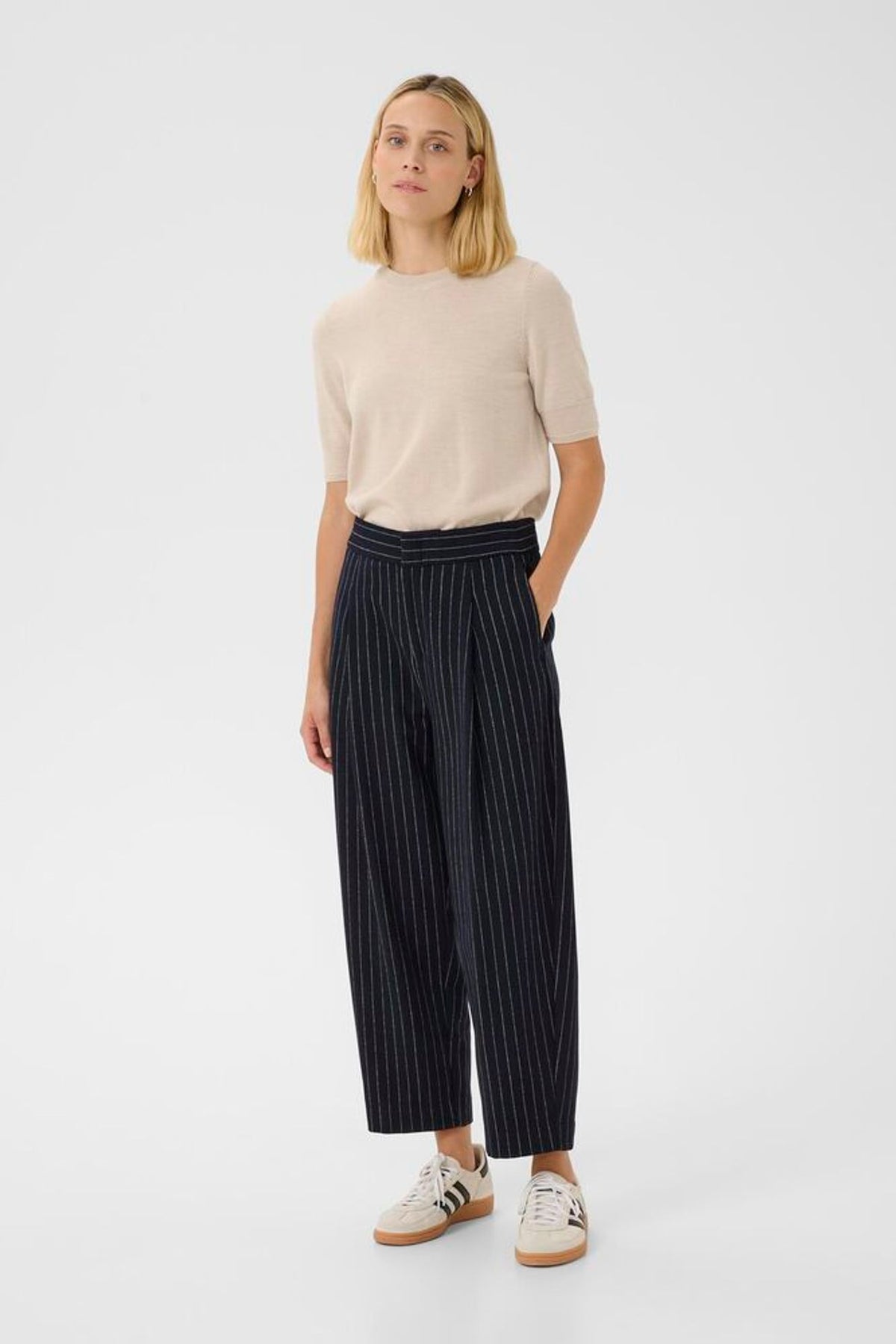 Part Two Solbritt Pant in Medium Navy Pinstripe