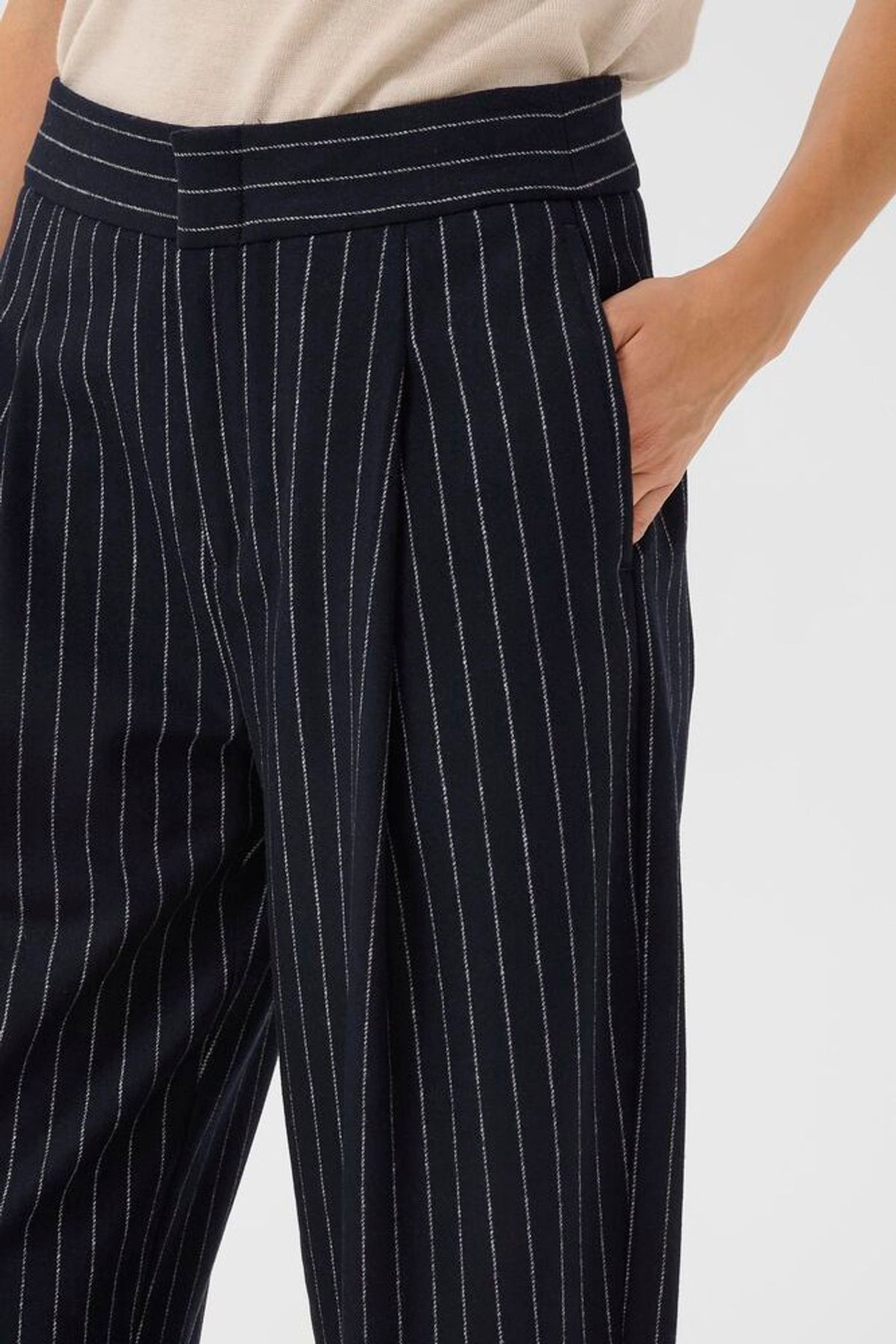 Part Two Solbritt Pant in Medium Navy Pinstripe