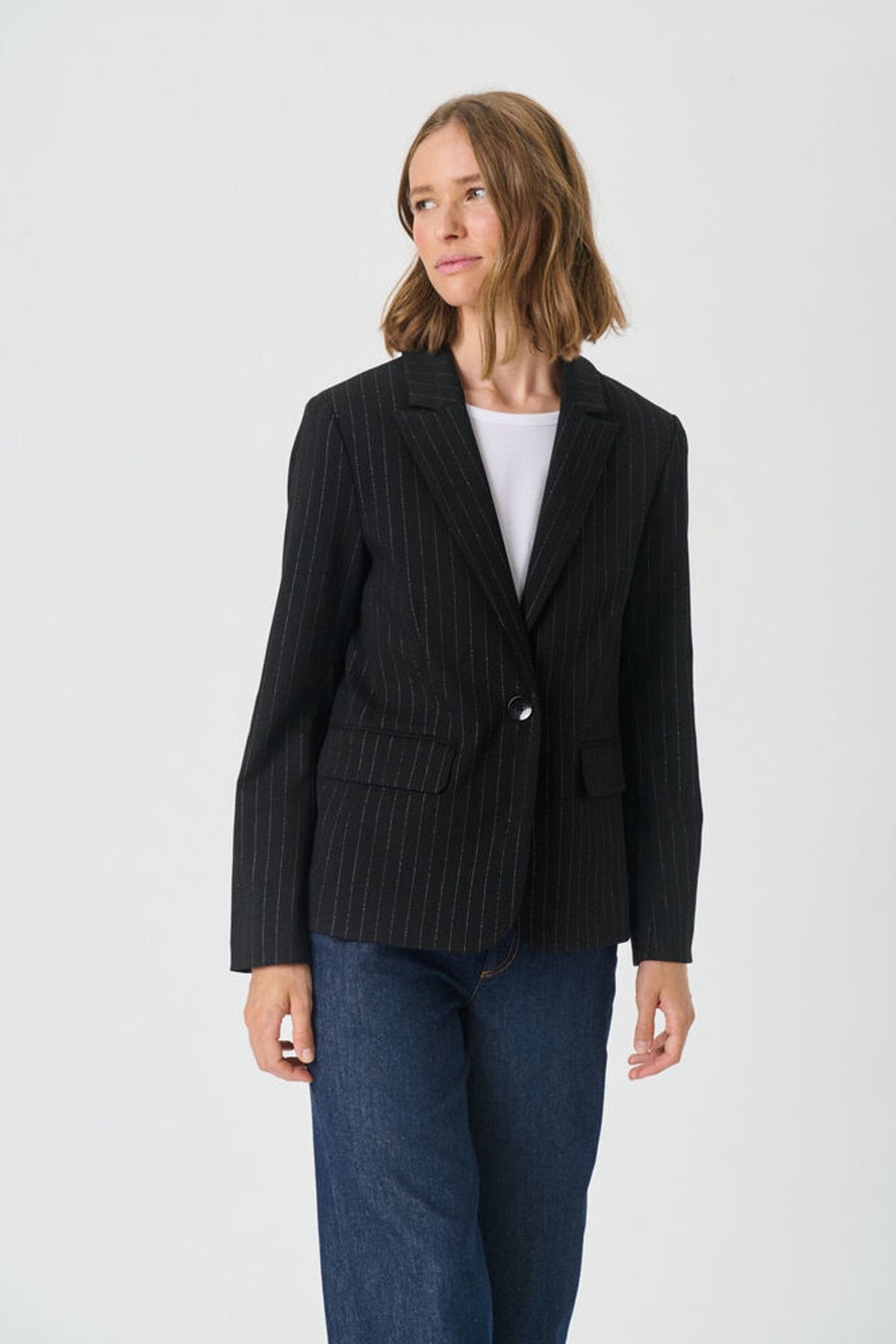 Part Two Ursa Blazer In Black Metallic Stripe
