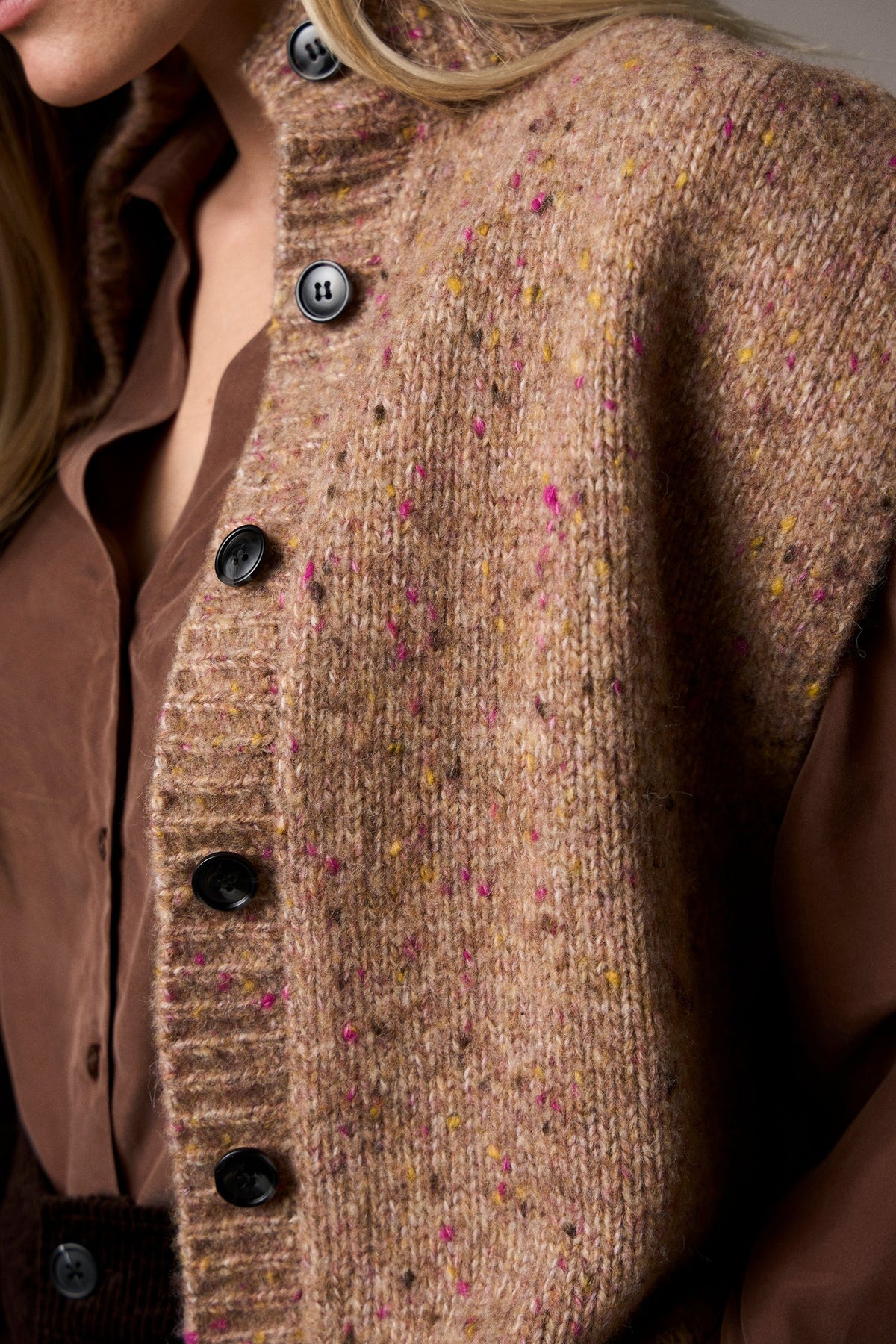 Pieszak Holly Button High Neck Knit in Lead Brown