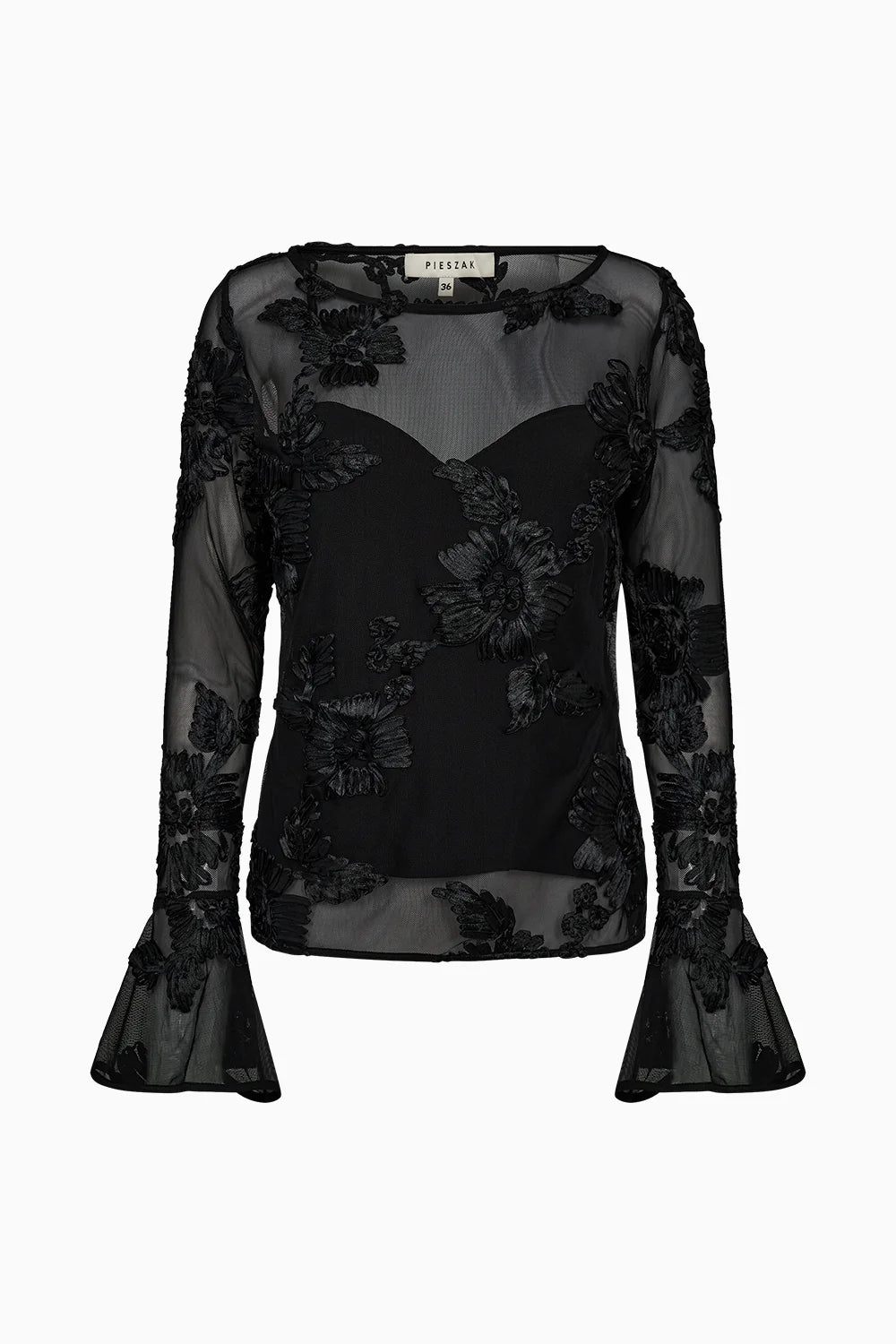 Pieszak Melia Flounce Sleeve Mesh Blouse in Black