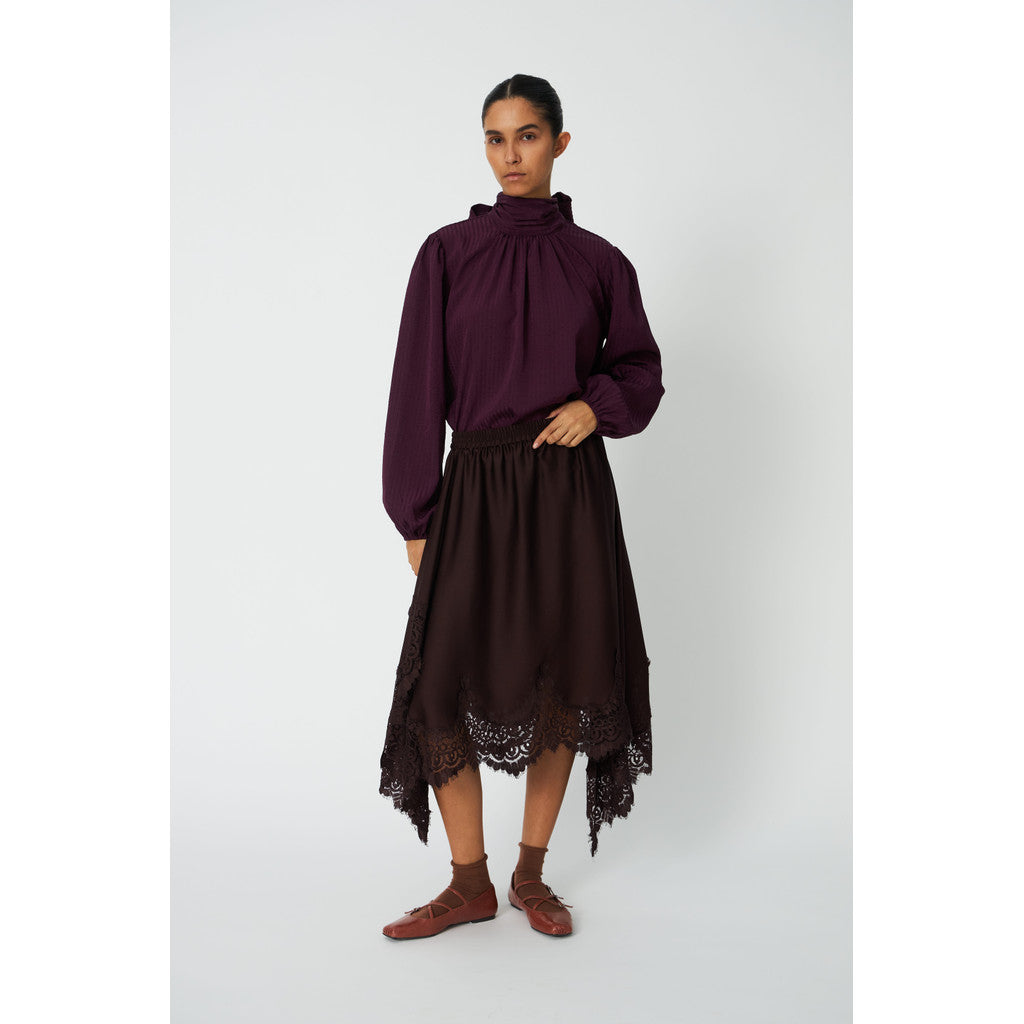 Stella Nova Asymetric Lace Trimmed Skirt in Dark Brown