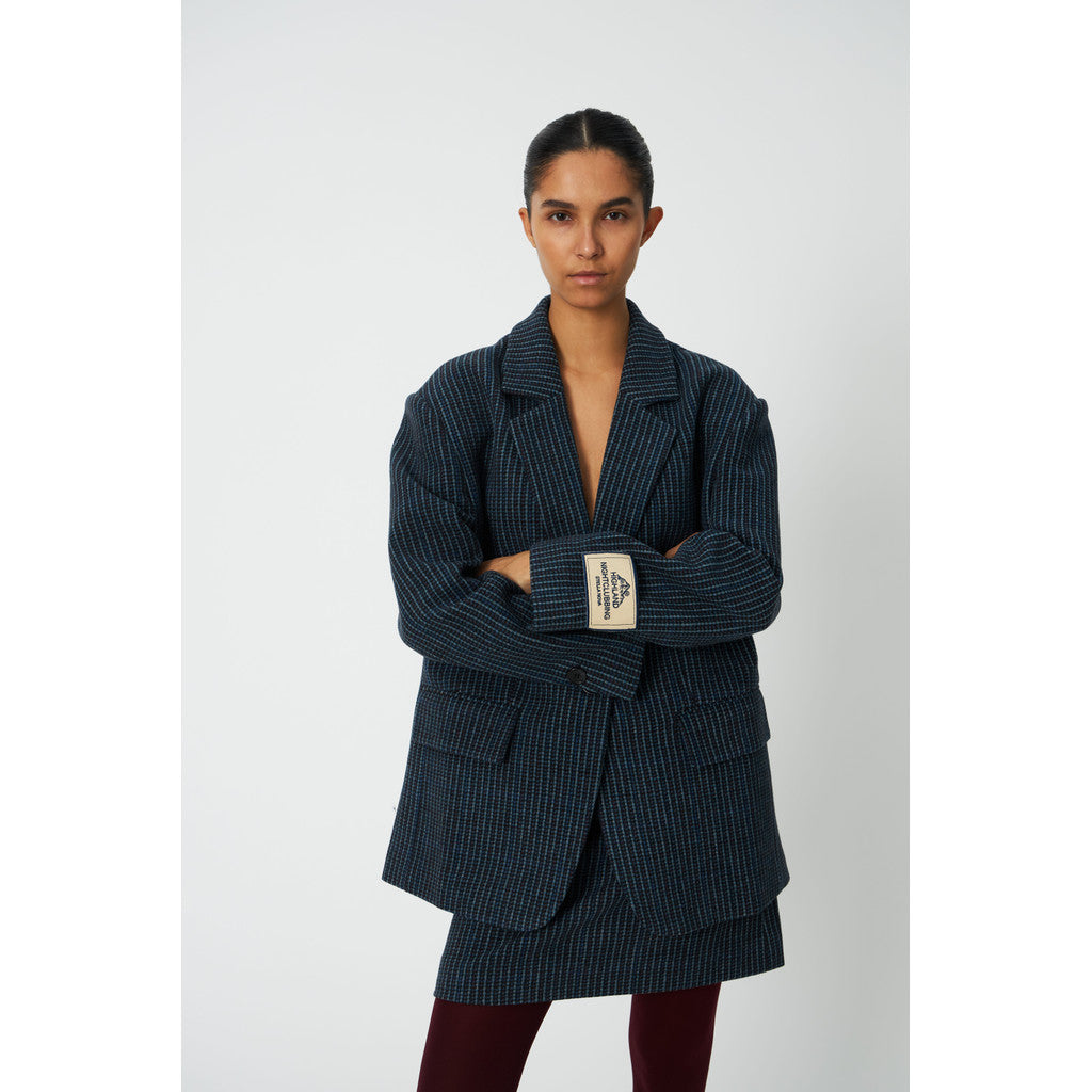Stella Nova Checked Oversized Blazer in Blue Checks