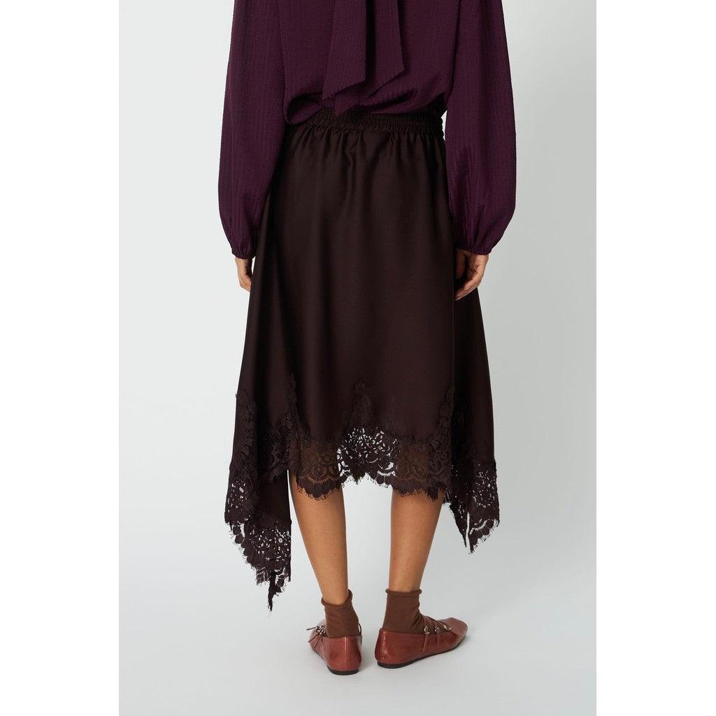 Stella Nova Asymetric Lace Trimmed Skirt in Dark Brown