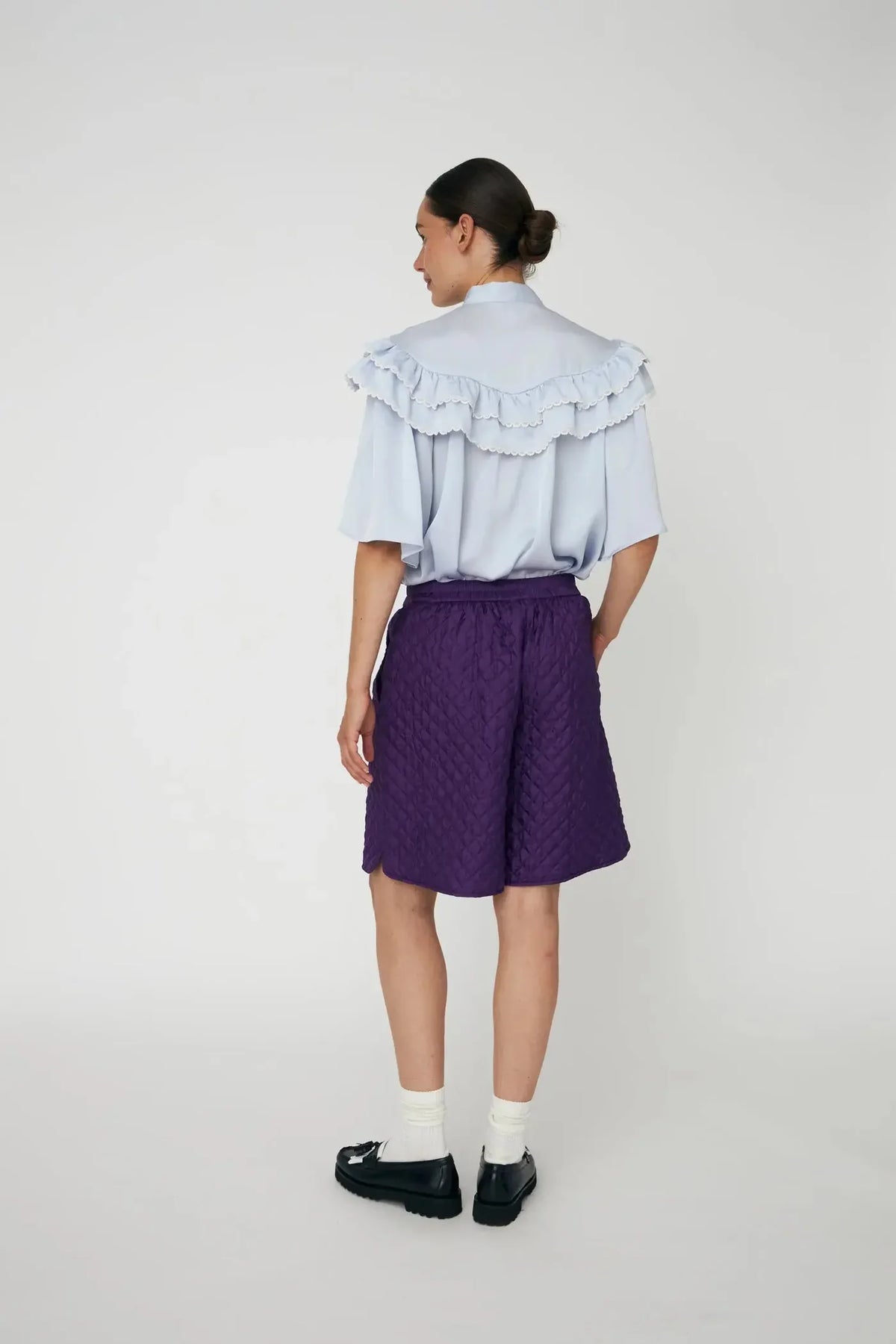 Stella Nova Loose Blouse With Frills In Dust Blue