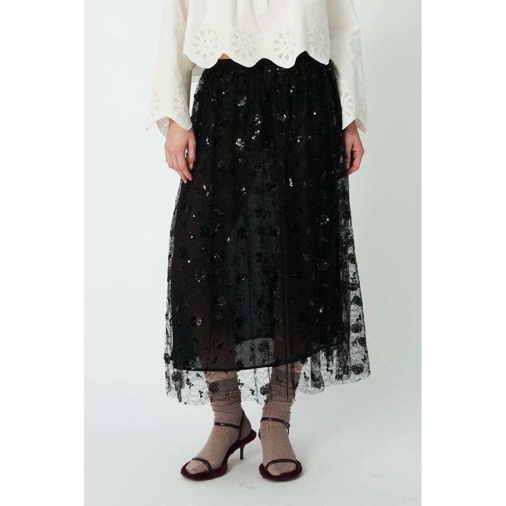 Stella Nova Sequin Mesh Skirt in Black