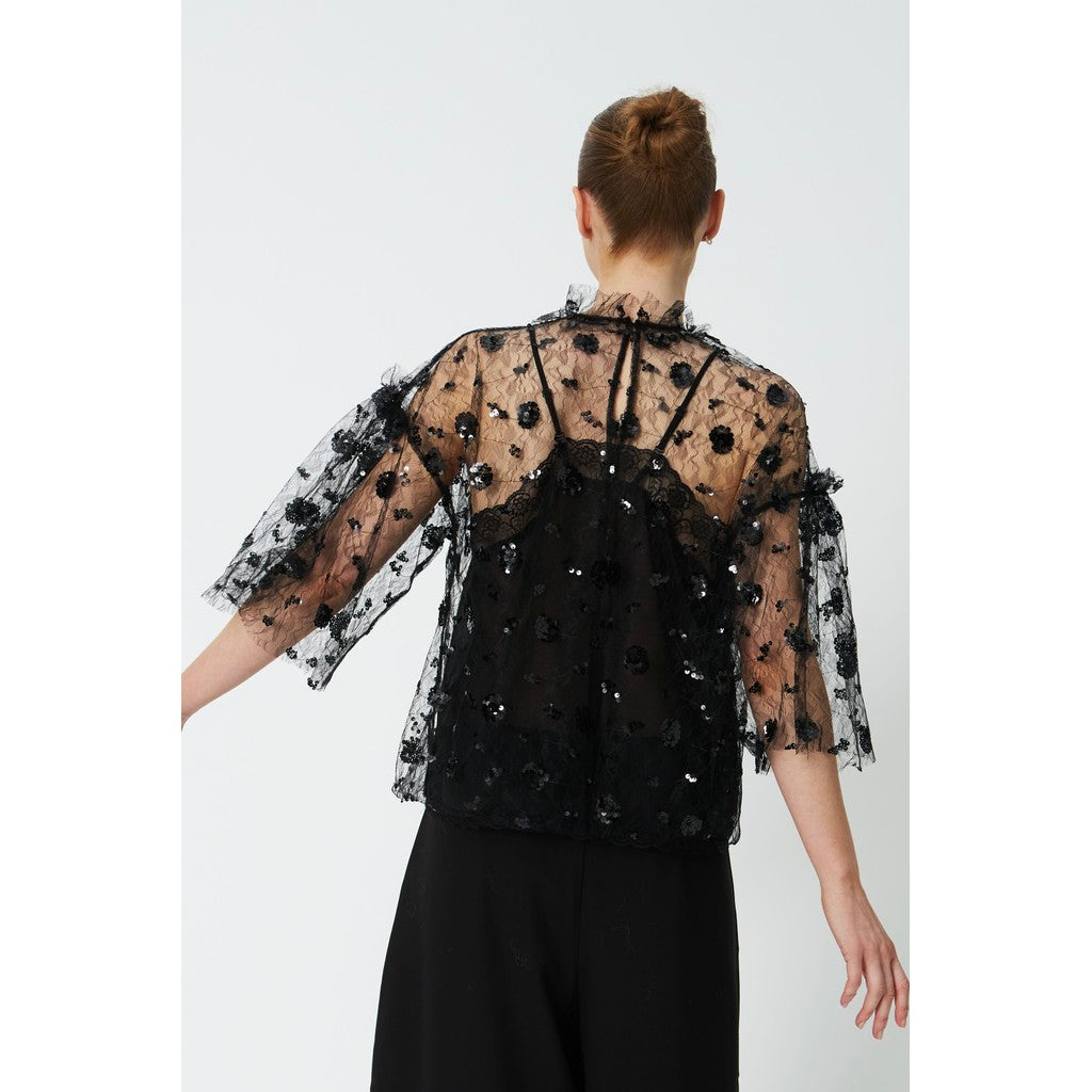 Stella Nova Sequin Mesh Blouse in Black