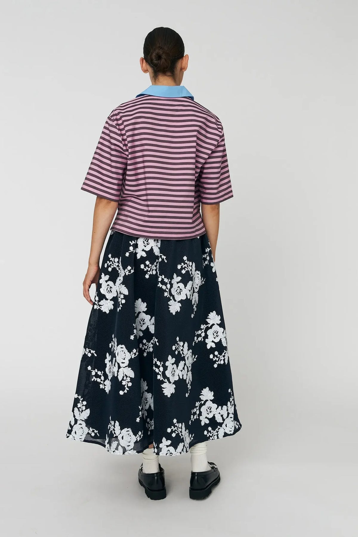 Stella Nova Sequins Mesh Midi Skirt In White And Blue